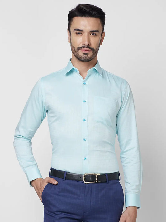 Raymond Men Blue Structure Slim Fit Cotton Shirt