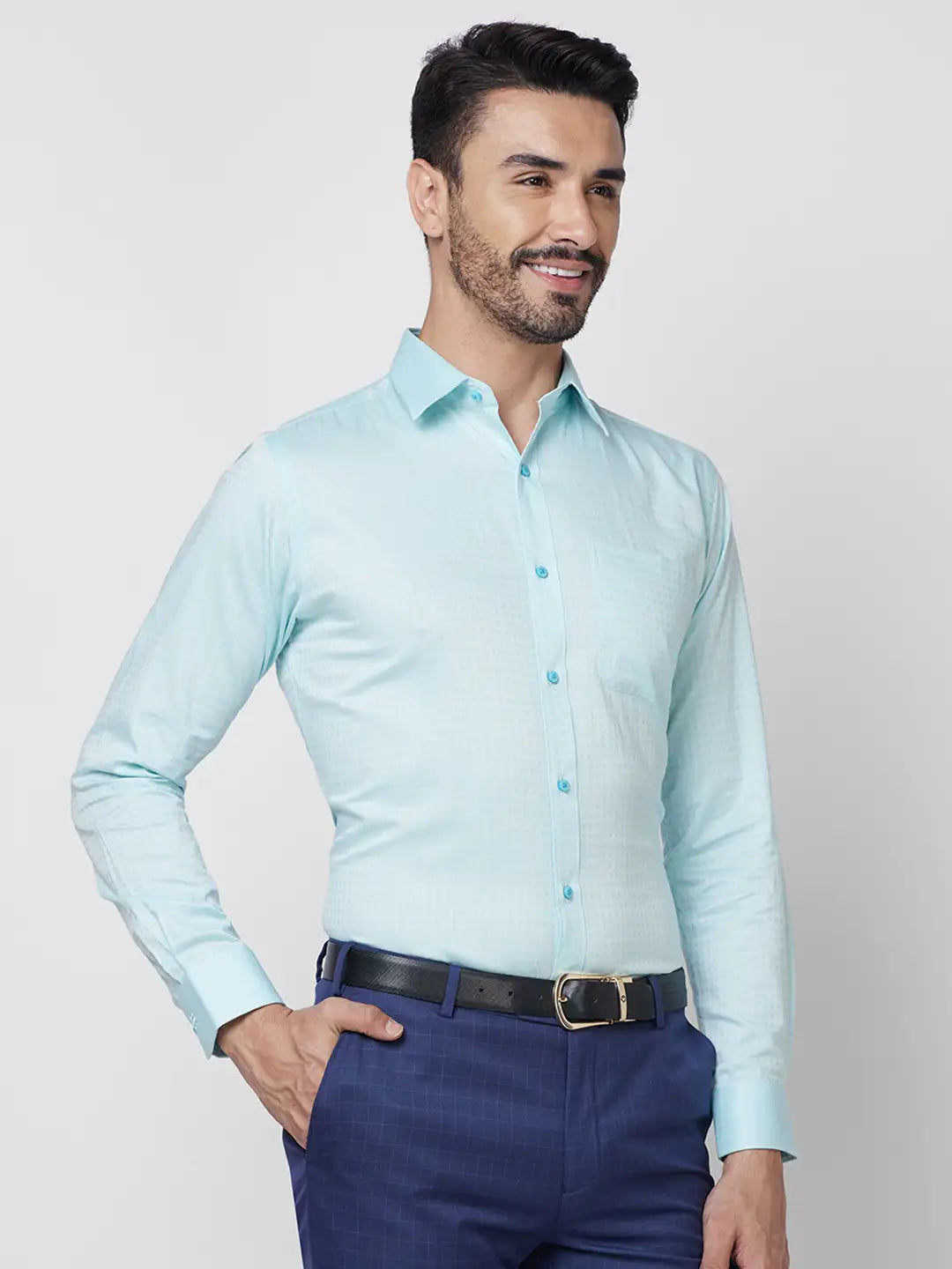 Raymond Men Blue Structure Slim Fit Cotton Shirt