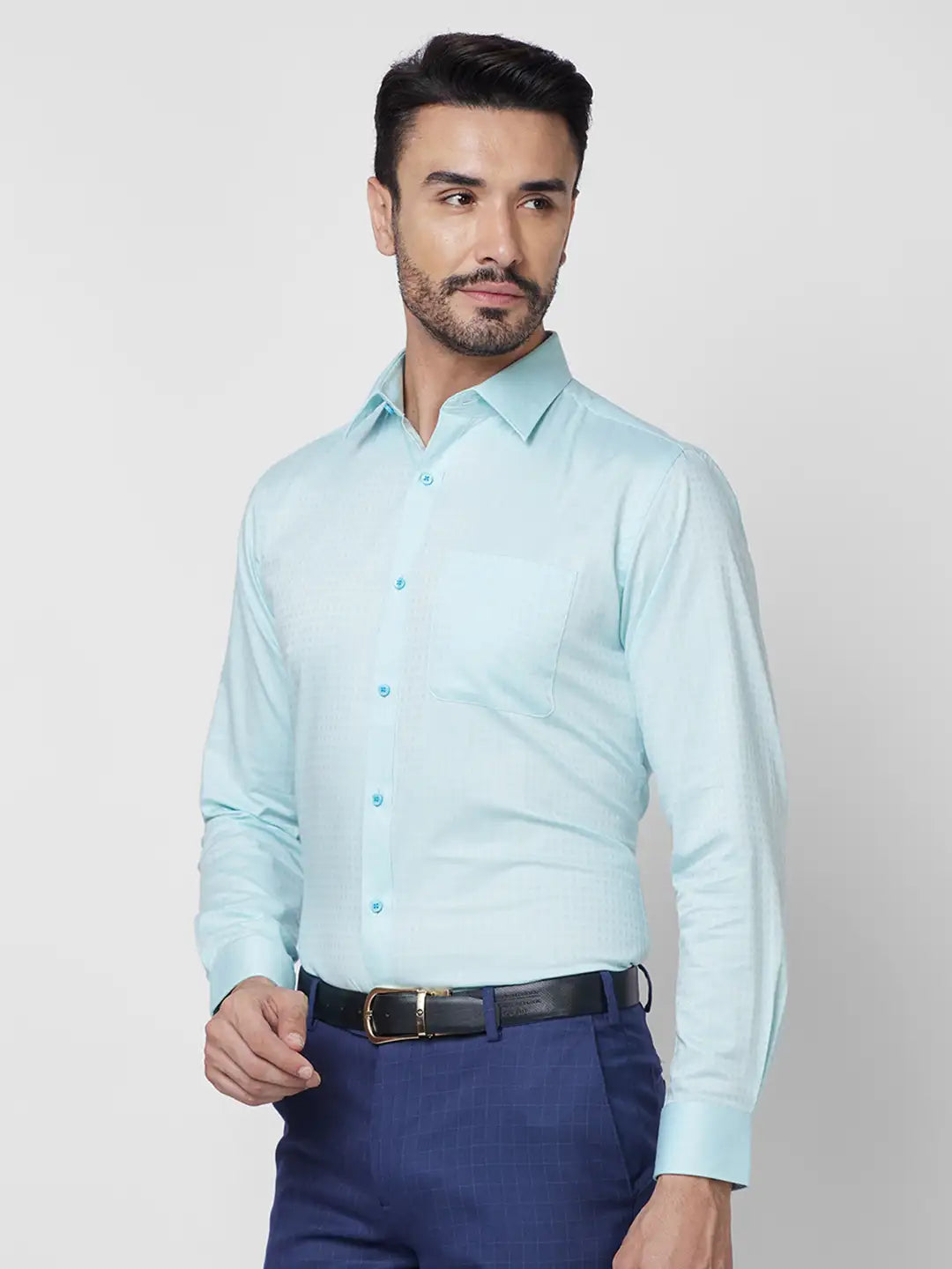 Raymond Men Blue Structure Slim Fit Cotton Shirt