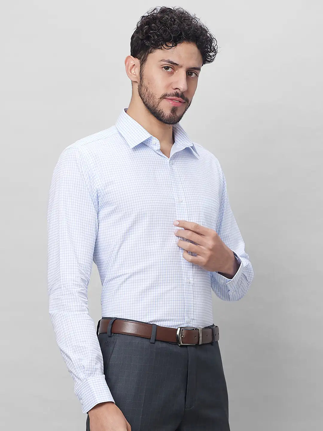 Raymond Men Grey Structure Slim Fit Cotton Shirts