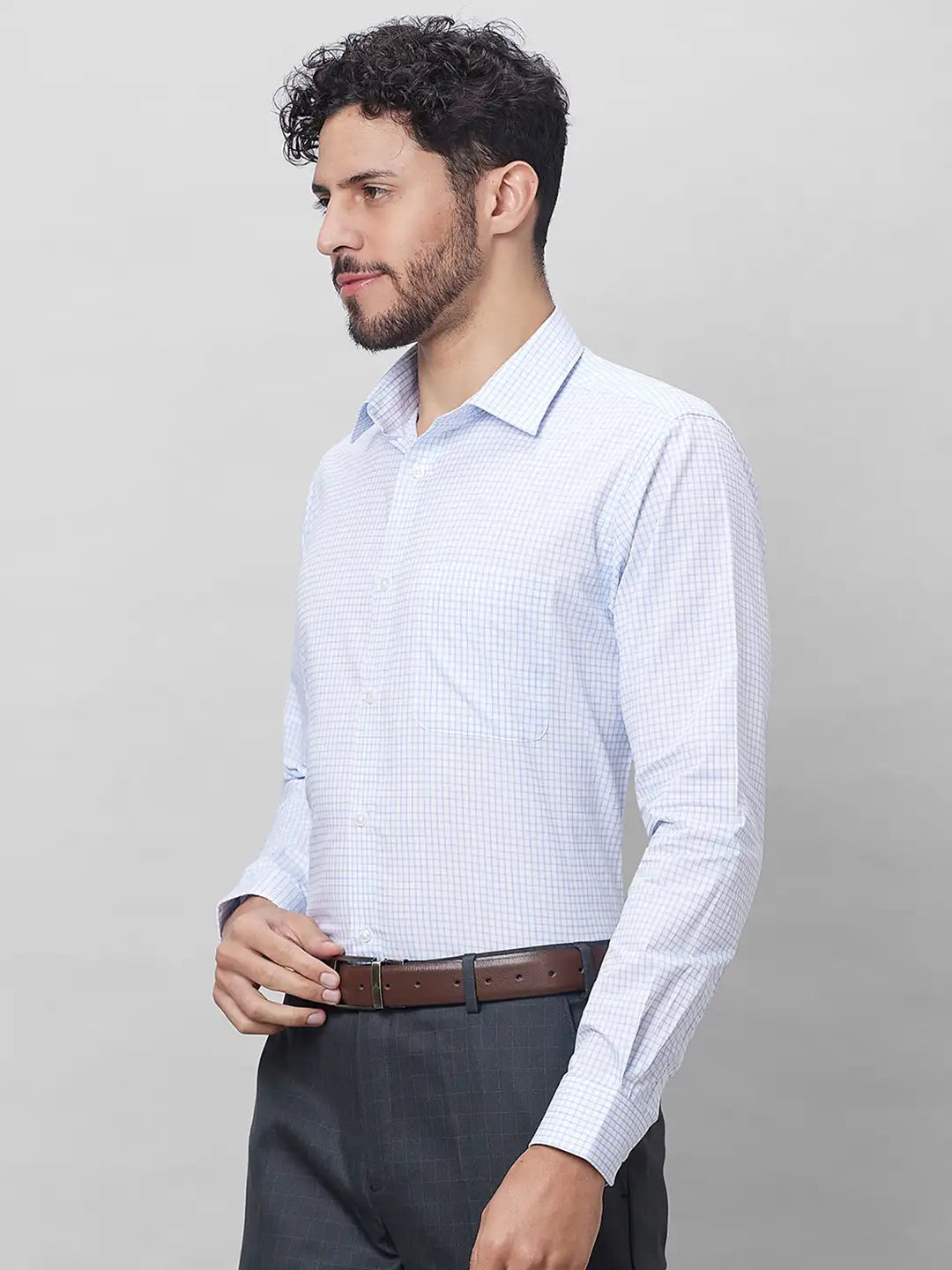 Raymond Men Grey Structure Slim Fit Cotton Shirts