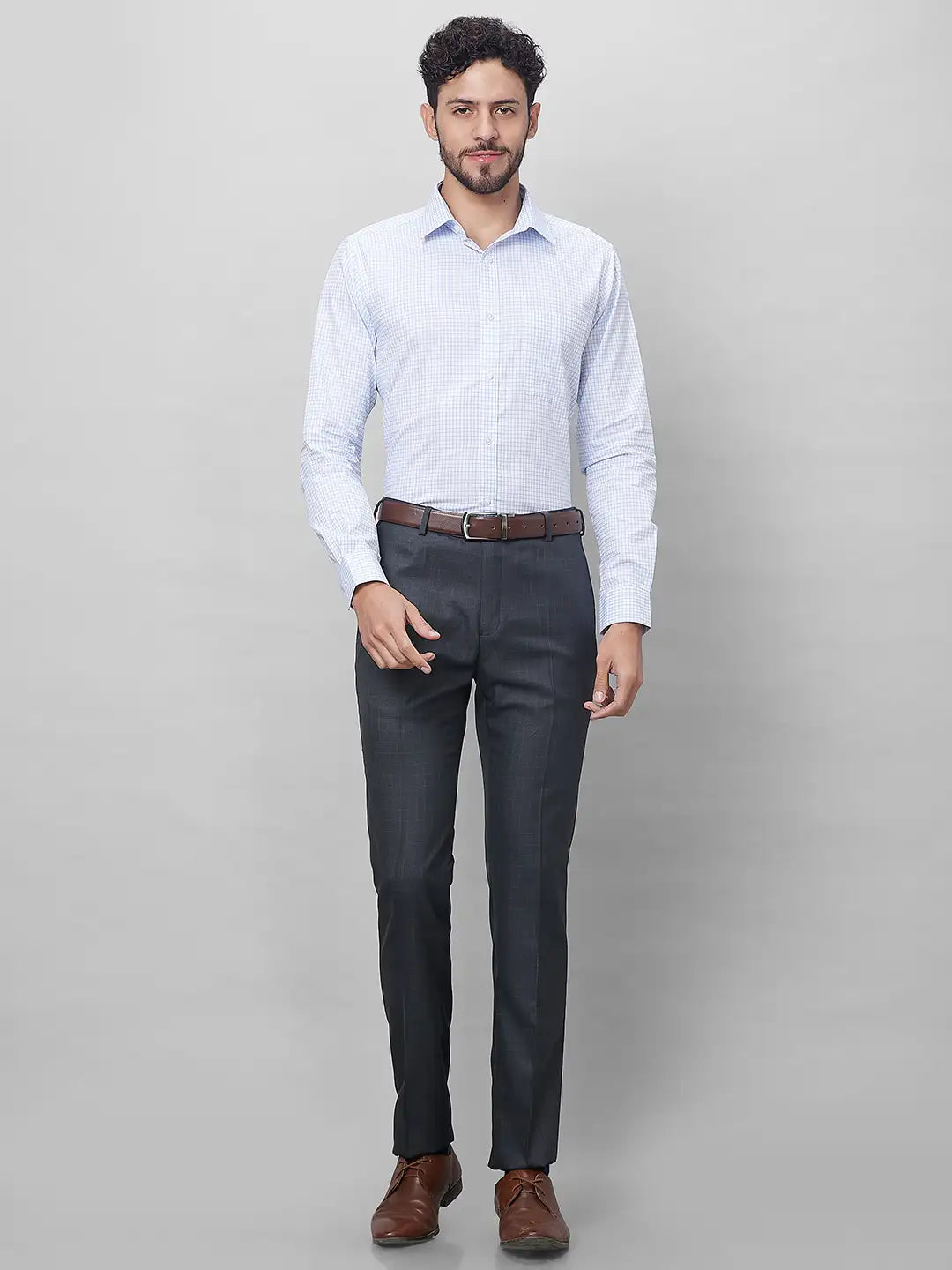 Raymond Men Grey Structure Slim Fit Cotton Shirts