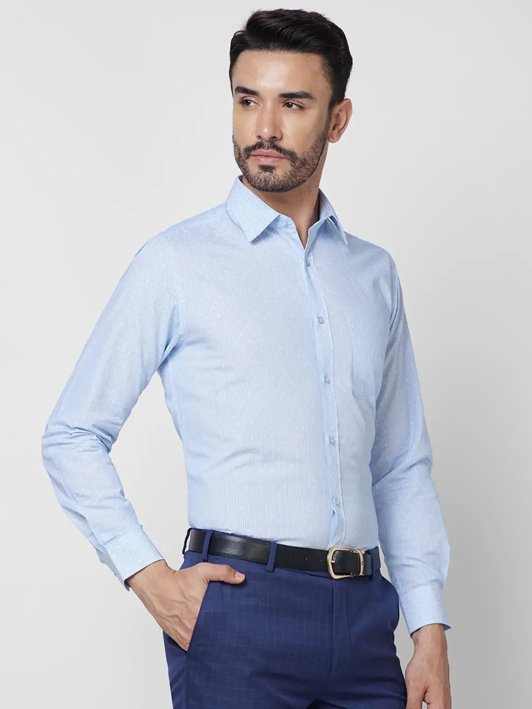Raymond Men Blue Structure Slim Fit Cotton Shirt