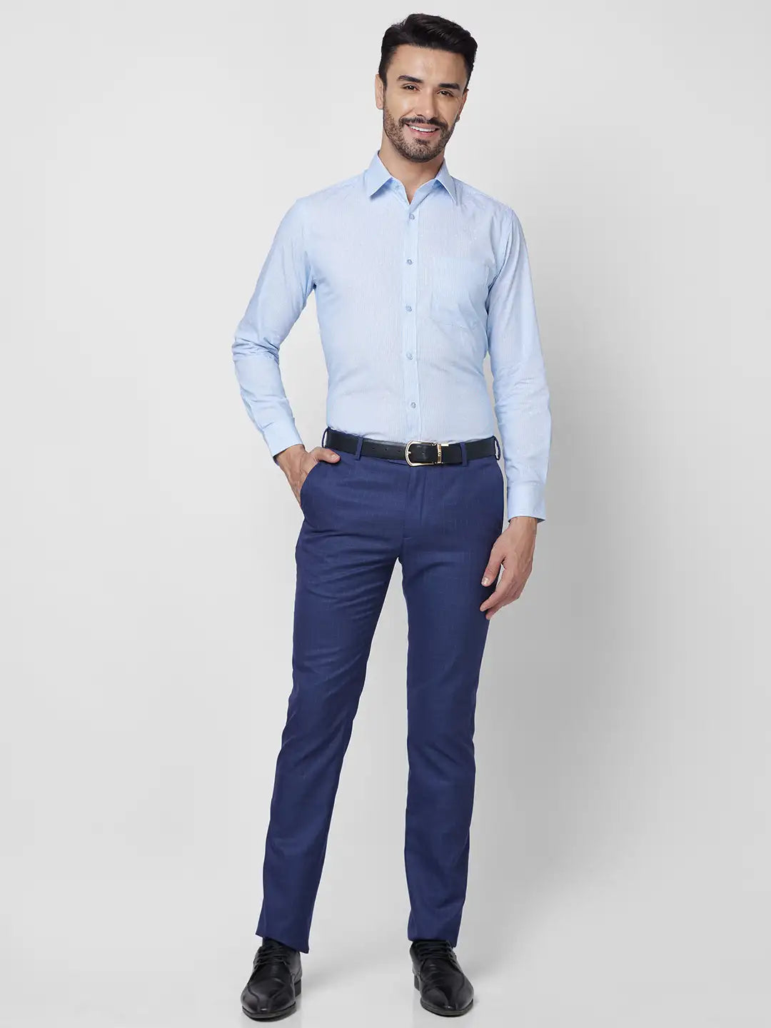 Raymond Men Blue Structure Slim Fit Cotton Shirt