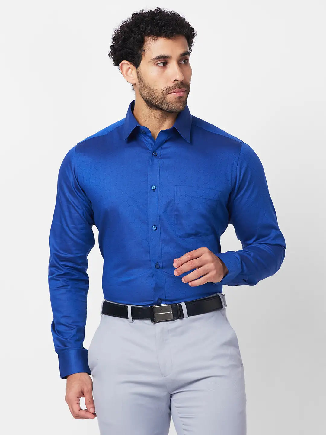 Raymond Men Blue Structure Slim Fit Cotton Shirt