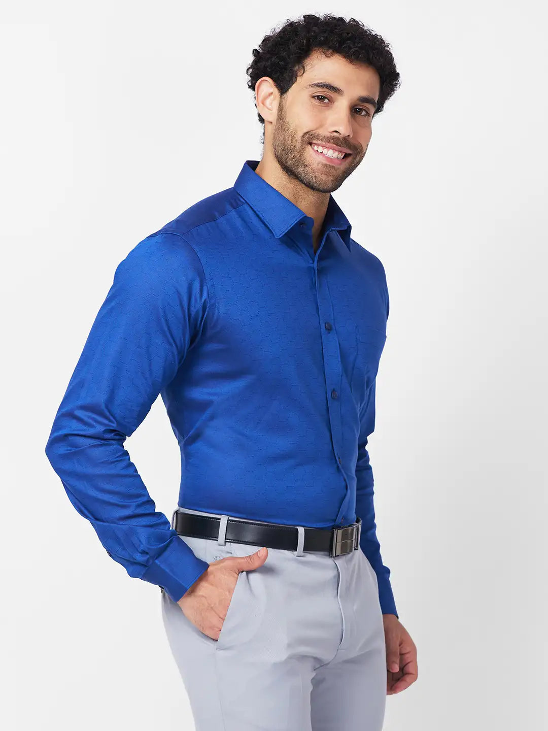 Raymond Men Blue Structure Slim Fit Cotton Shirt