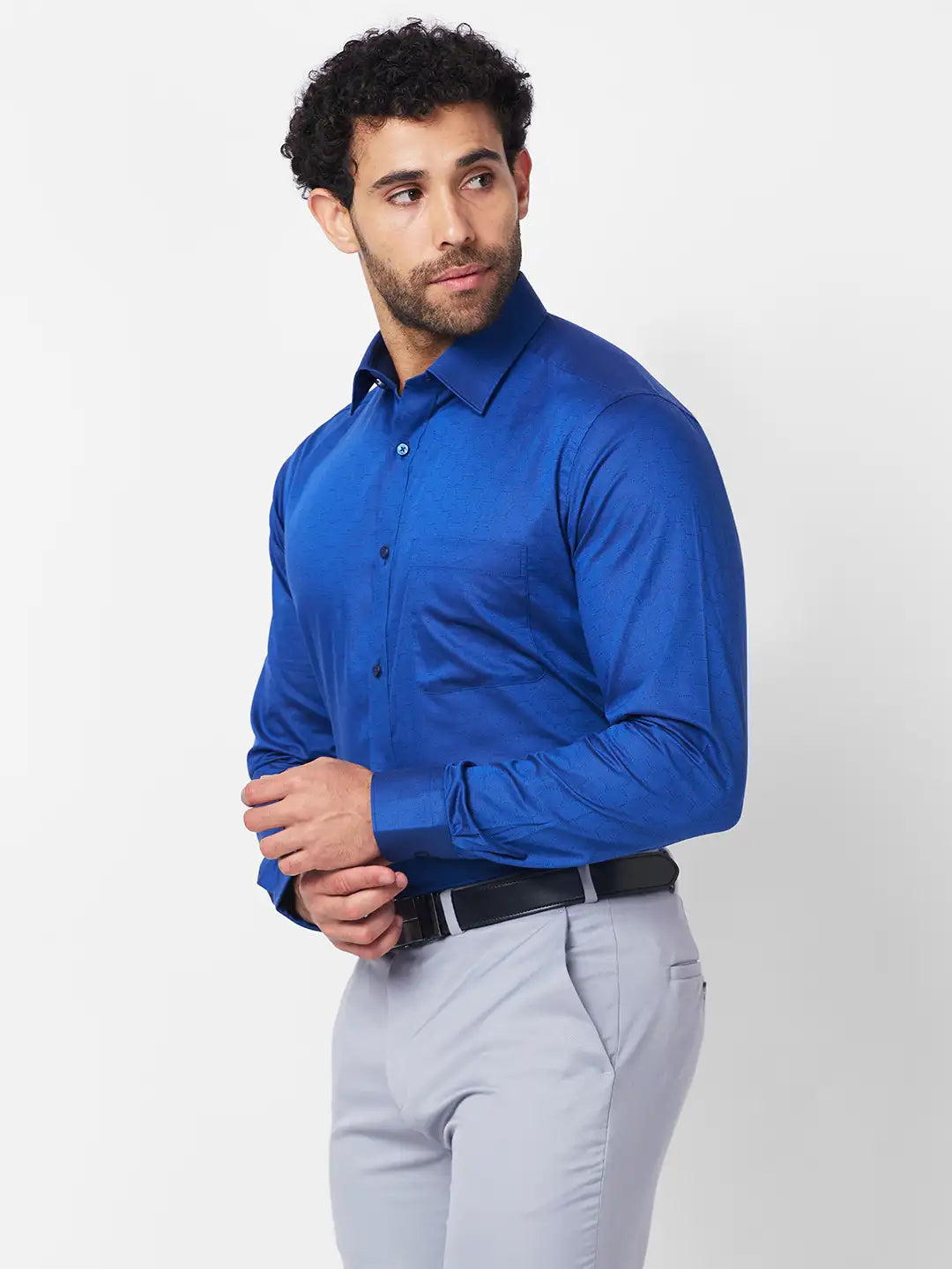 Raymond Men Blue Structure Slim Fit Cotton Shirt