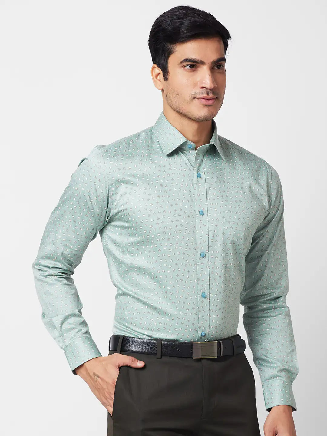 Raymond Men Grey Structure Regular Fit Cotton Shirt