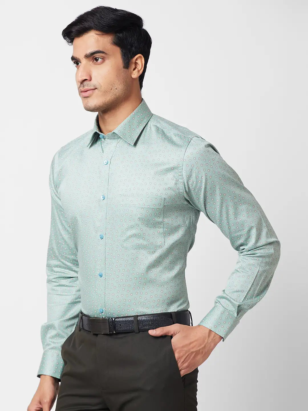 Raymond Men Grey Structure Regular Fit Cotton Shirt