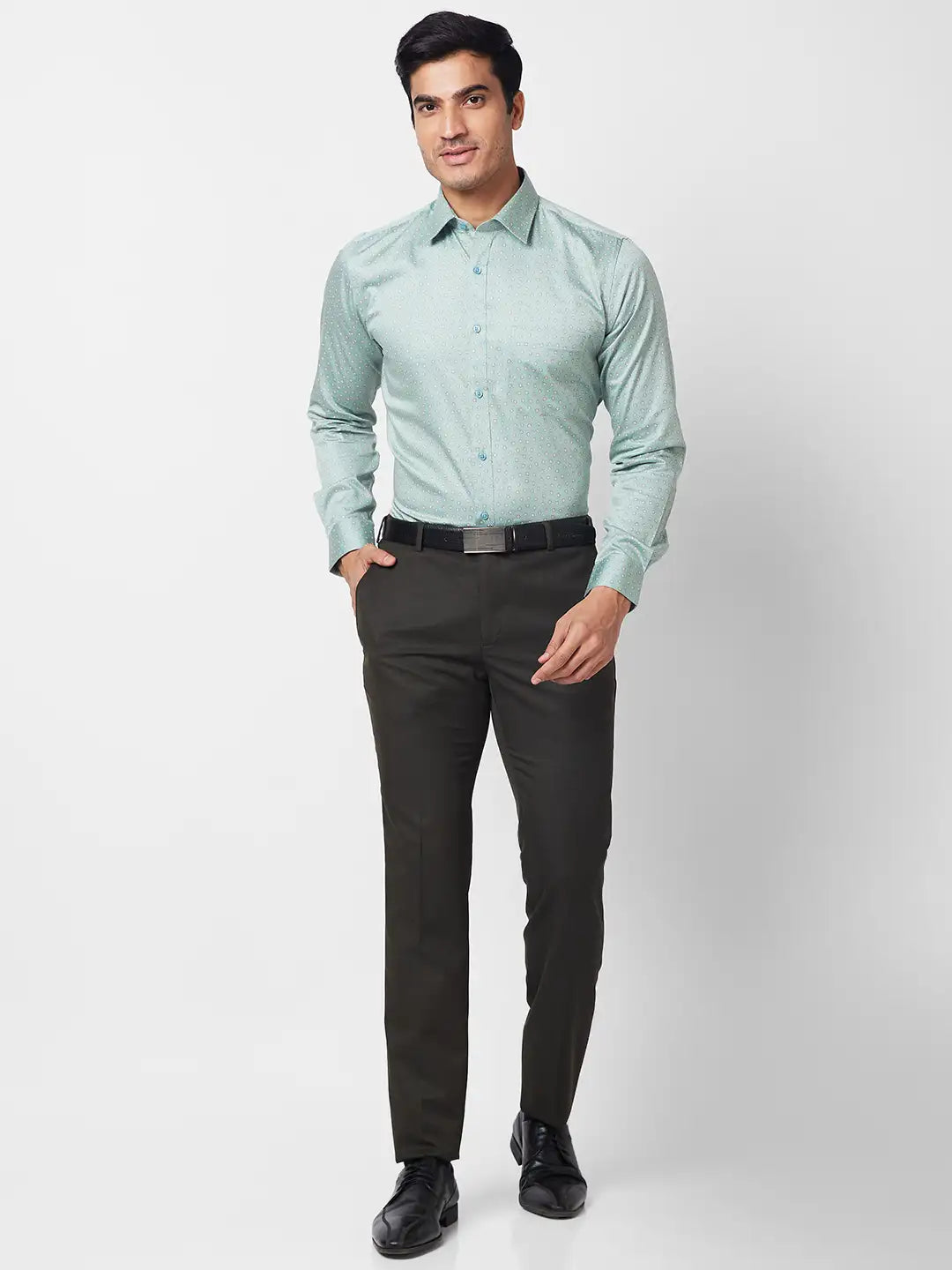 Raymond Men Grey Structure Regular Fit Cotton Shirt