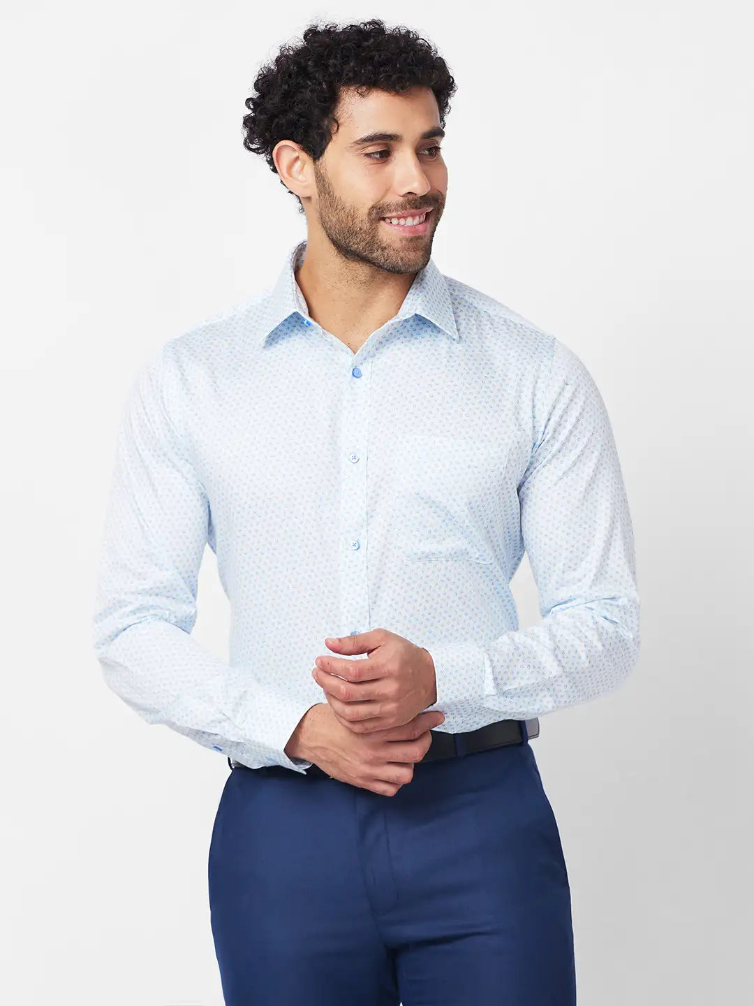 Raymond Men Blue Structure Slim Fit Cotton Shirt