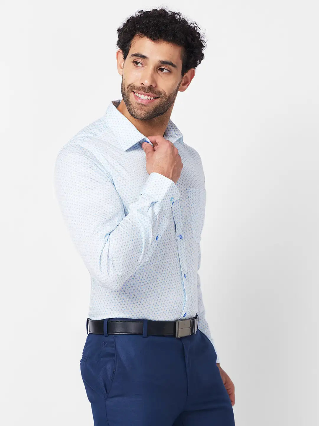 Raymond Men Blue Structure Slim Fit Cotton Shirt