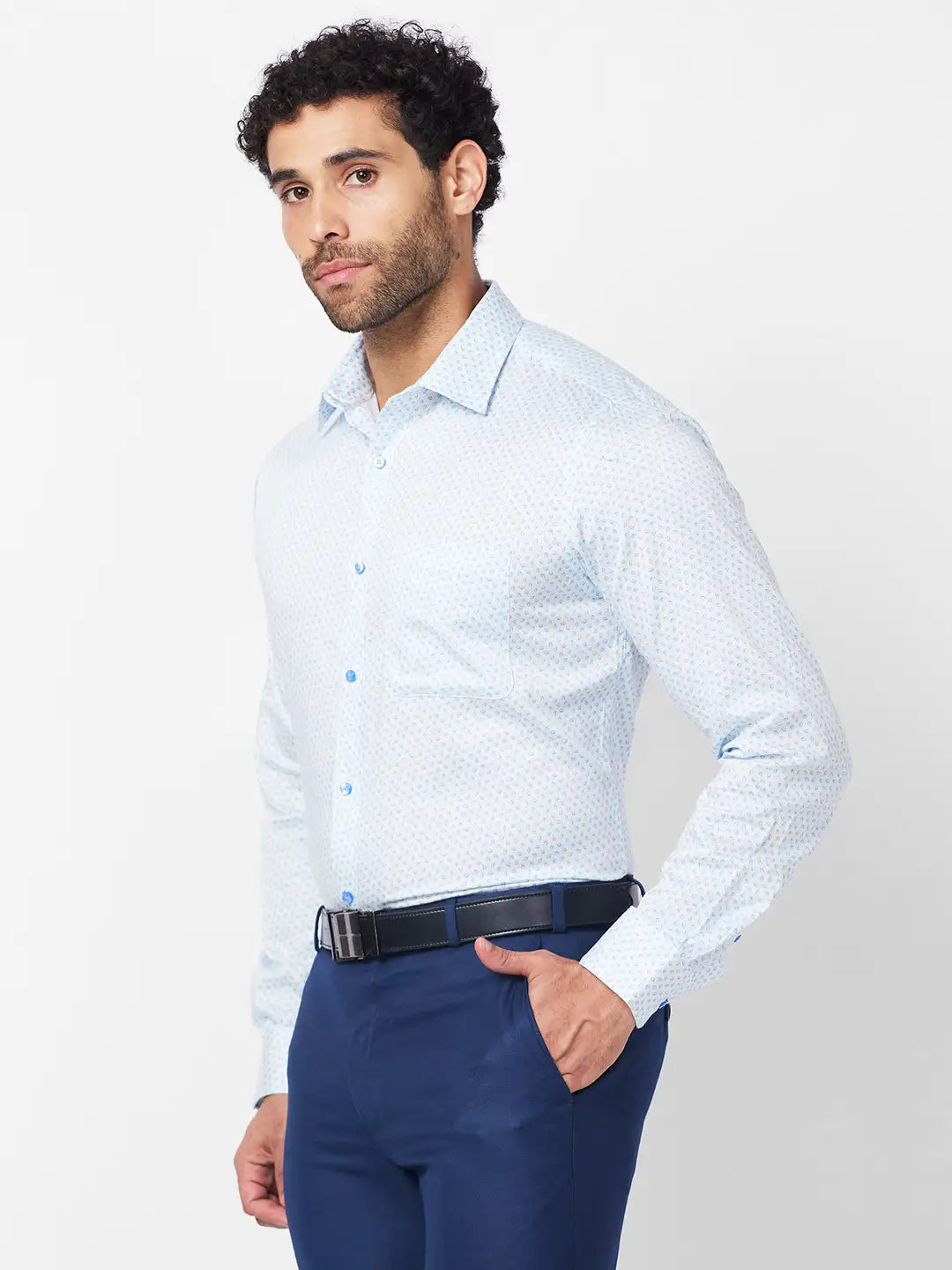 Raymond Men Blue Structure Slim Fit Cotton Shirt