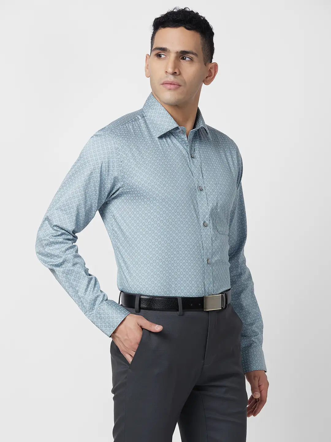 Raymond Men Blue Structure Slim Fit Cotton Shirt