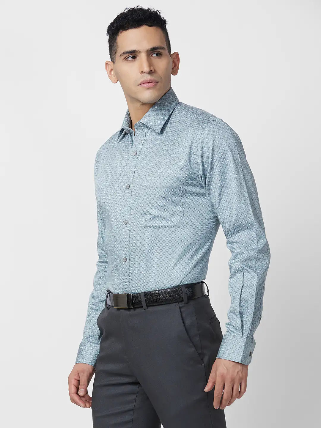 Raymond Men Blue Structure Slim Fit Cotton Shirt