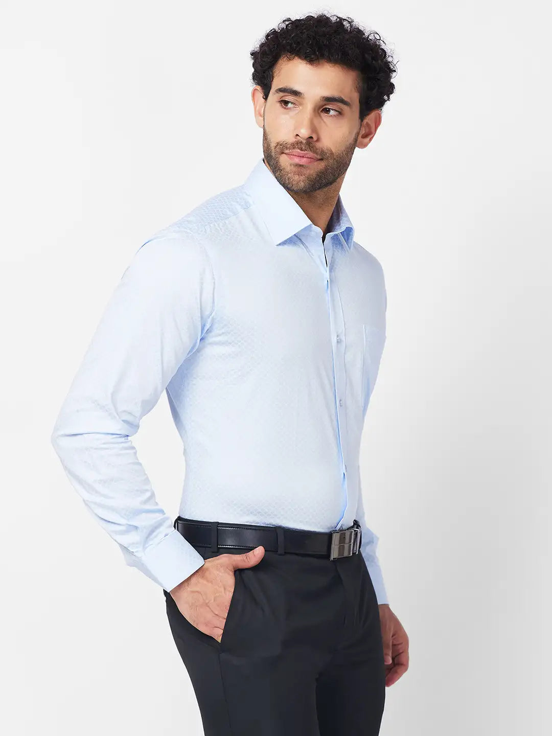 Raymond Men Blue Structure Slim Fit Cotton Shirt