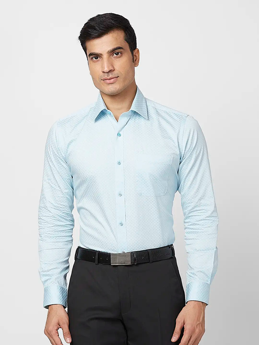 Raymond Men Grey Structure Slim Fit Cotton Shirt