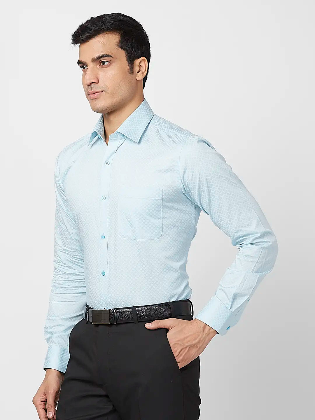 Raymond Men Grey Structure Slim Fit Cotton Shirt