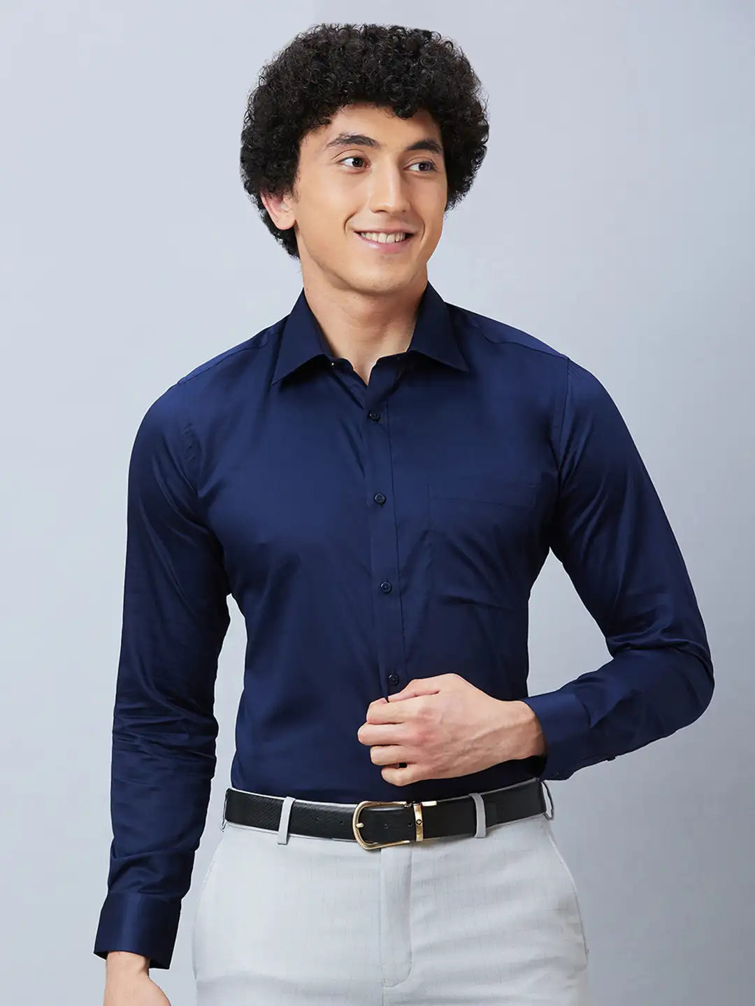 Raymond Men Grey Structure Slim Fit Cotton Shirt