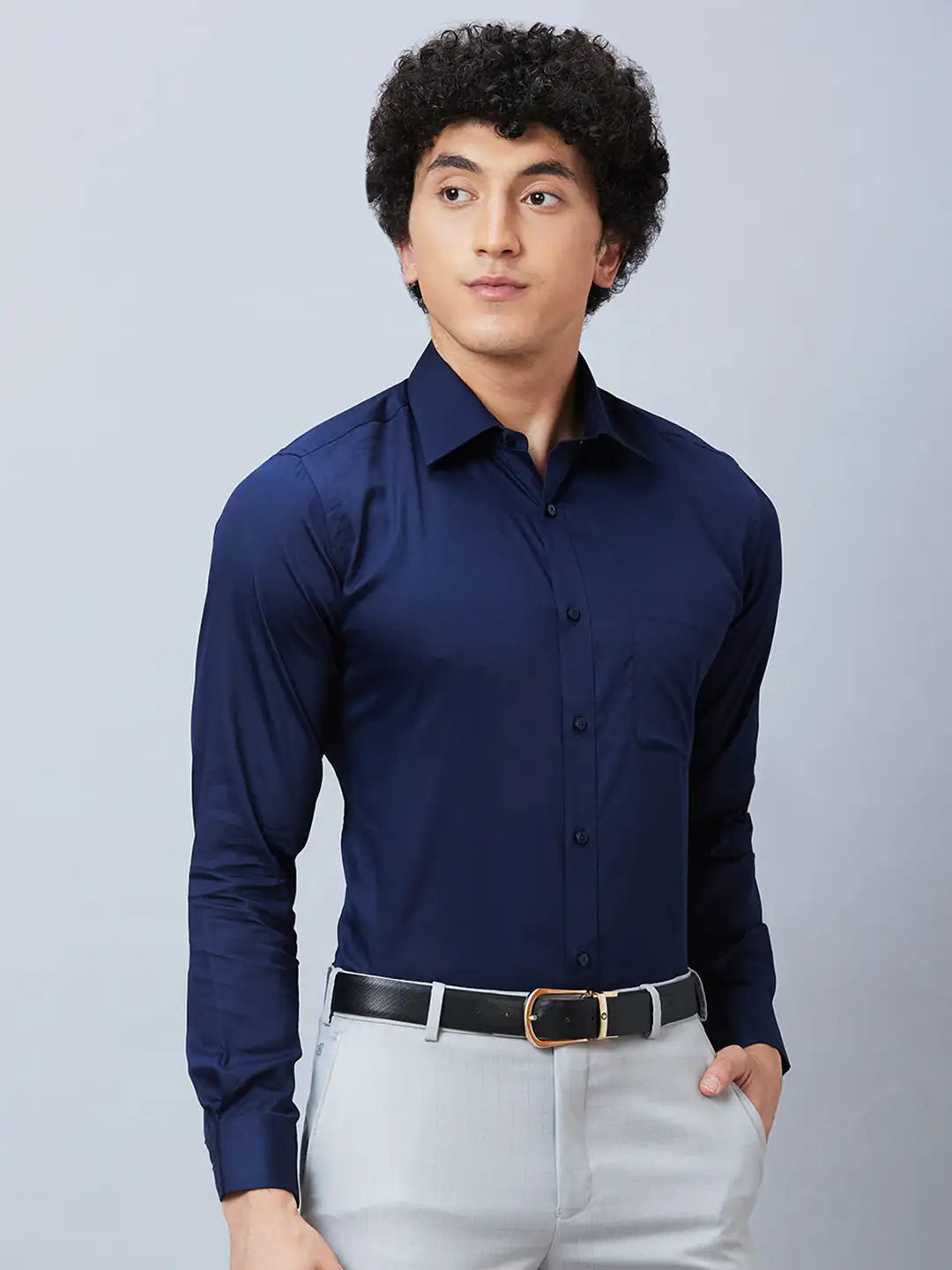 Raymond Men Grey Structure Slim Fit Cotton Shirt