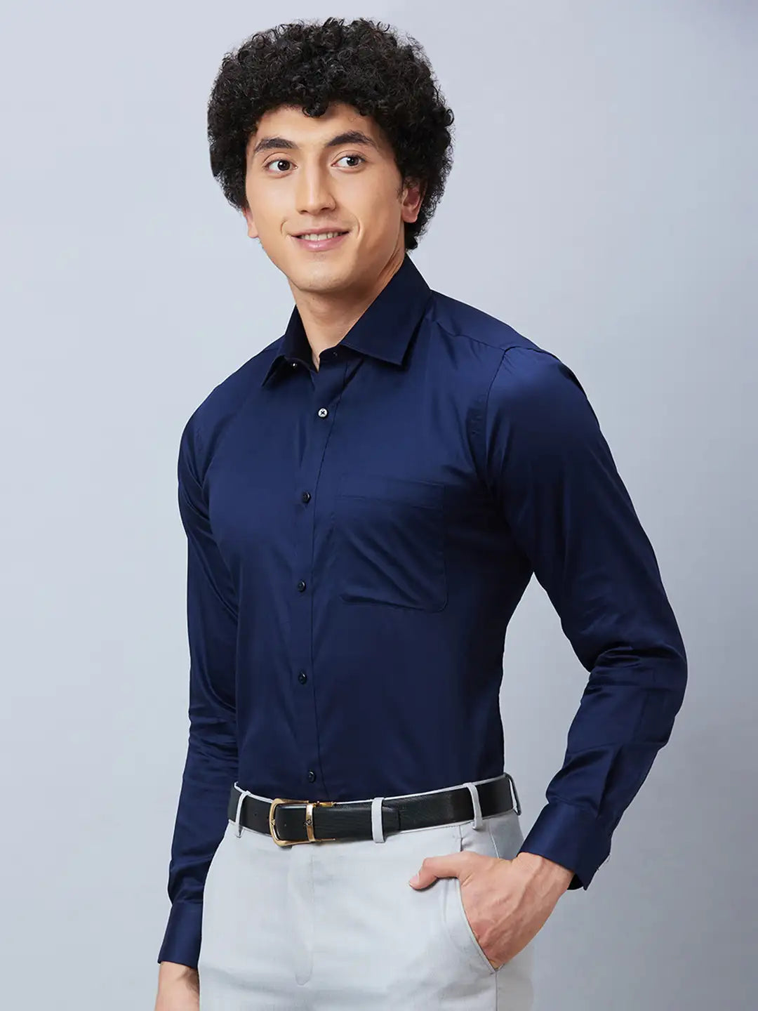 Raymond Men Grey Structure Slim Fit Cotton Shirt