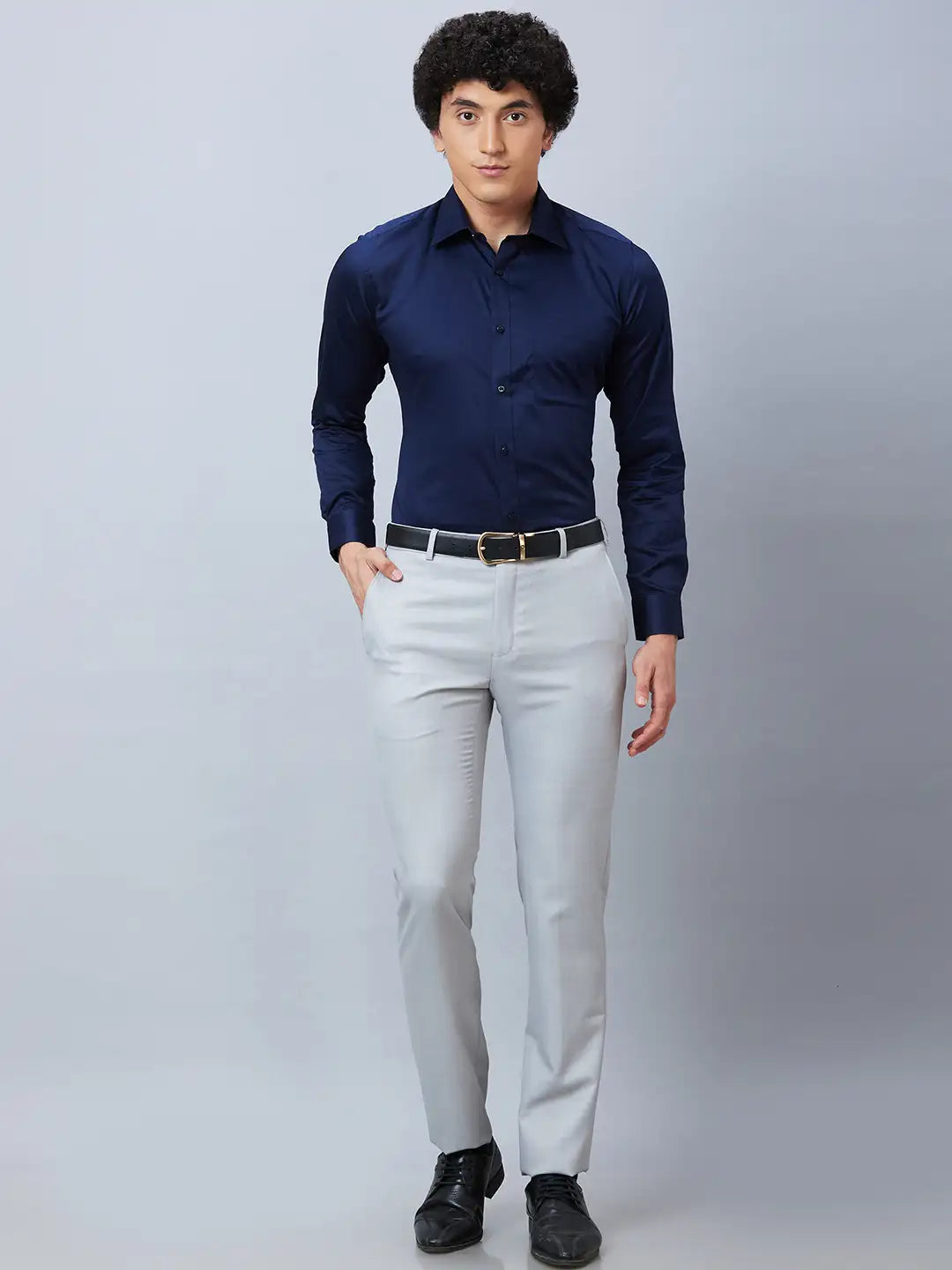 Raymond Men Grey Structure Slim Fit Cotton Shirt