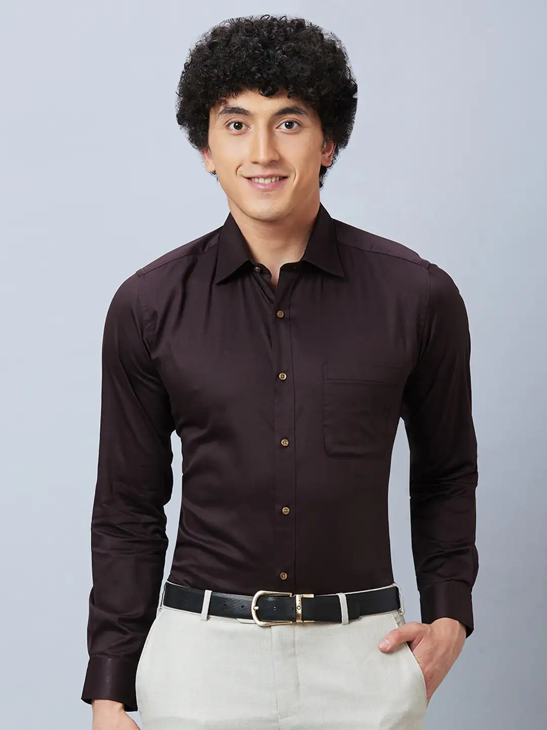 Raymond Men Grey Structure Slim Fit Cotton Shirt