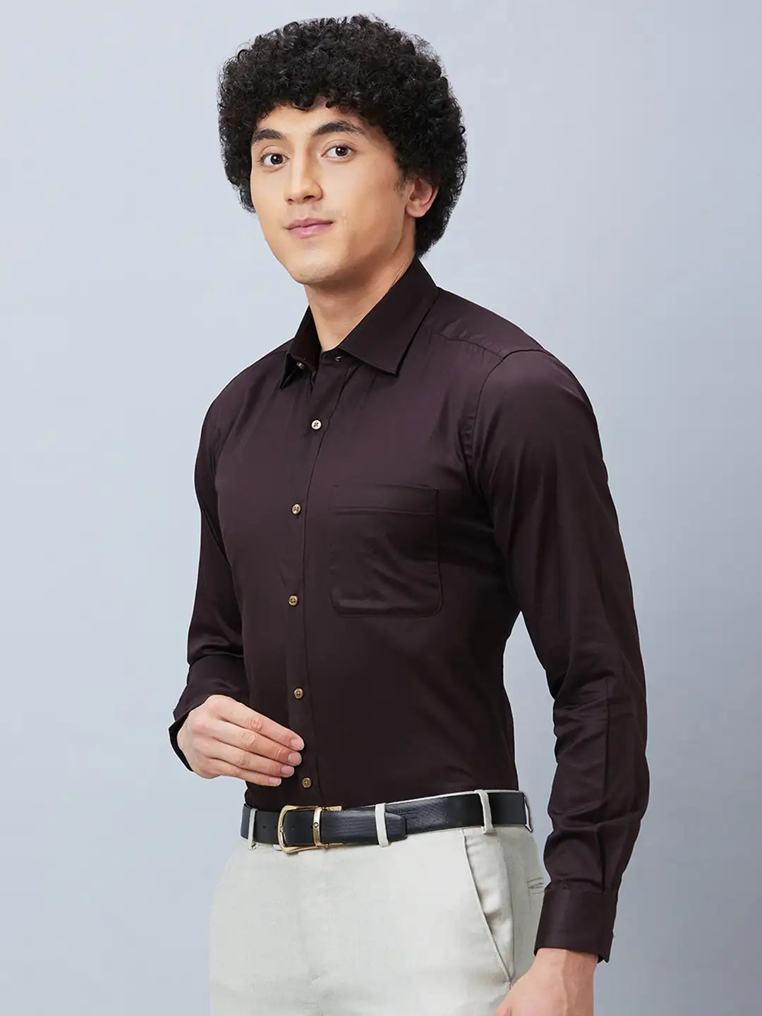 Raymond Men Grey Structure Slim Fit Cotton Shirt