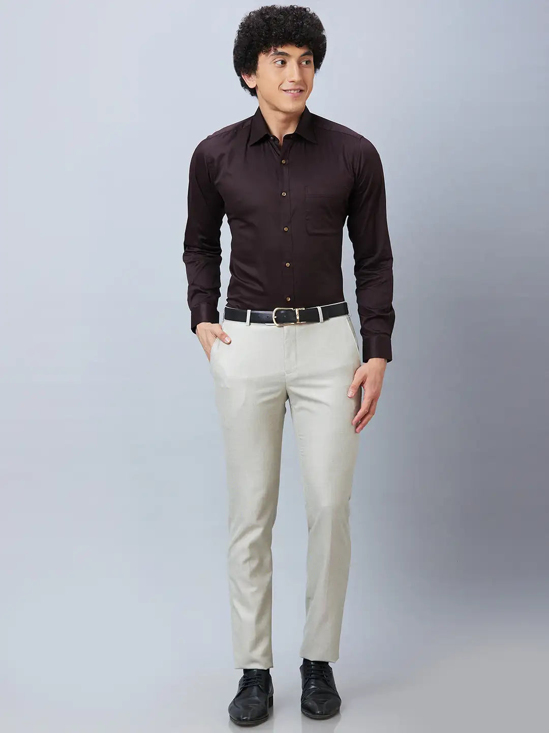 Raymond Men Grey Structure Slim Fit Cotton Shirt
