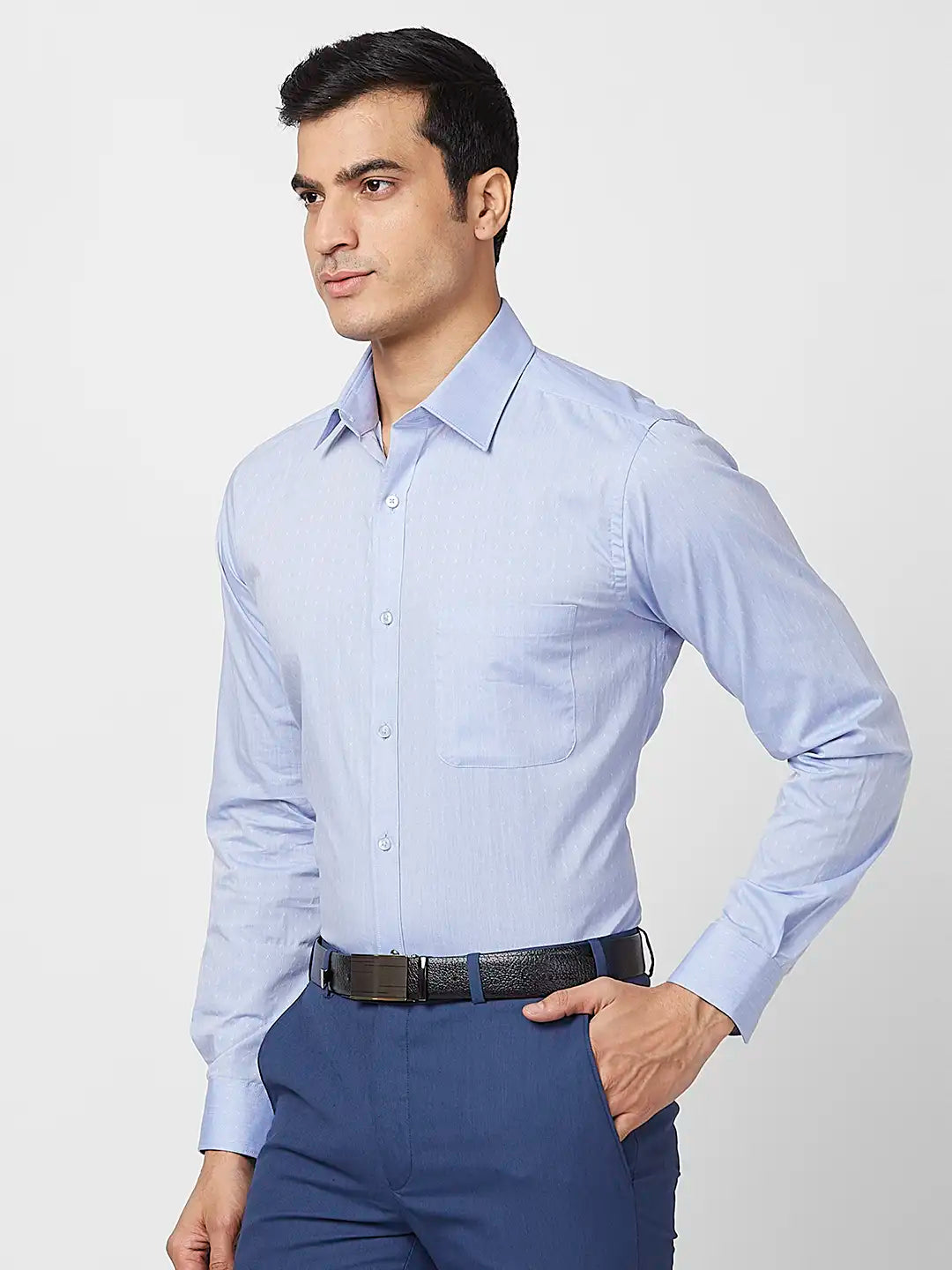 Raymond Men Blue Structure Slim Fit Cotton Shirt