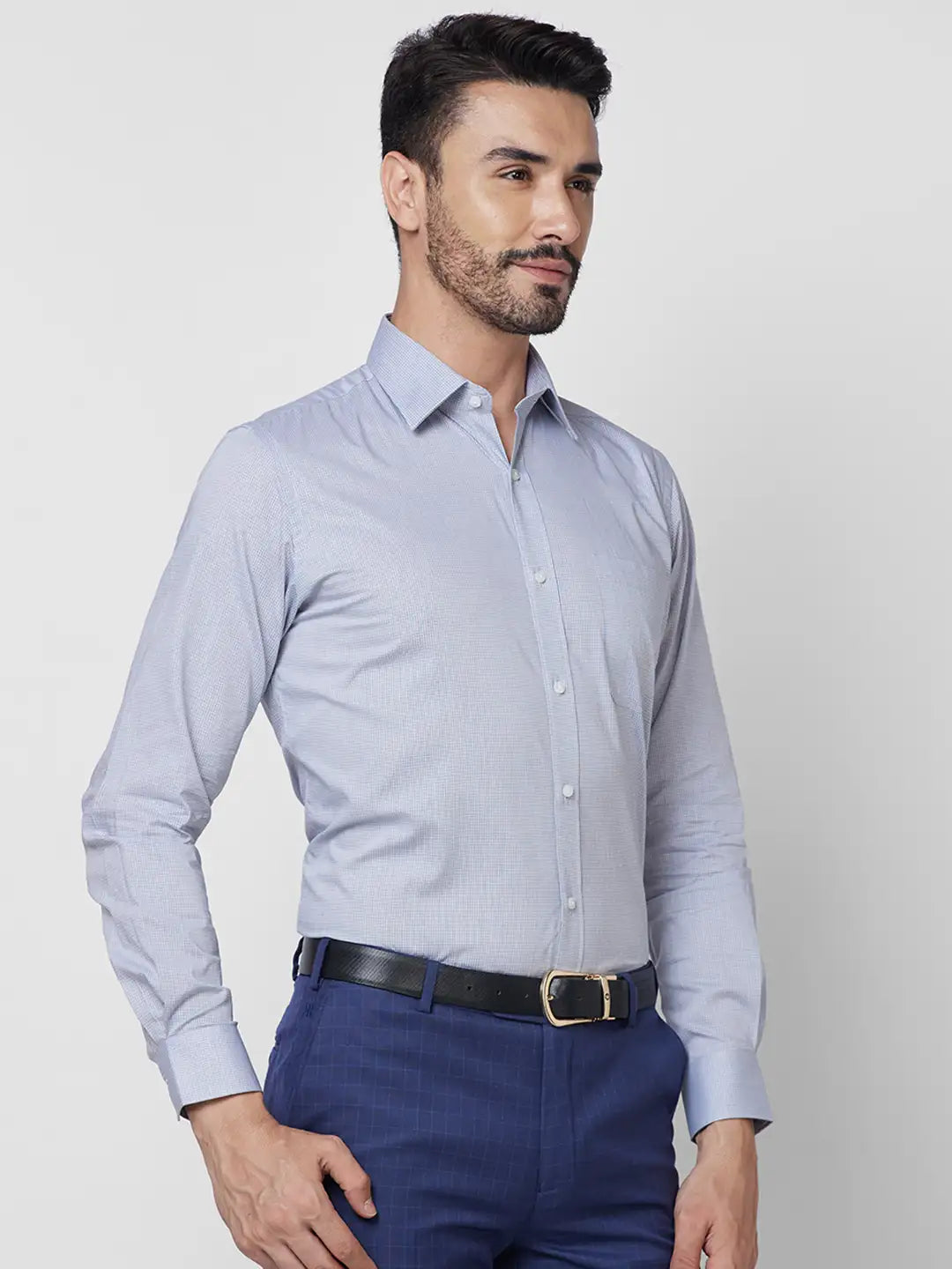 Raymond Men Blue Structure Regular Fit Cotton Shirt