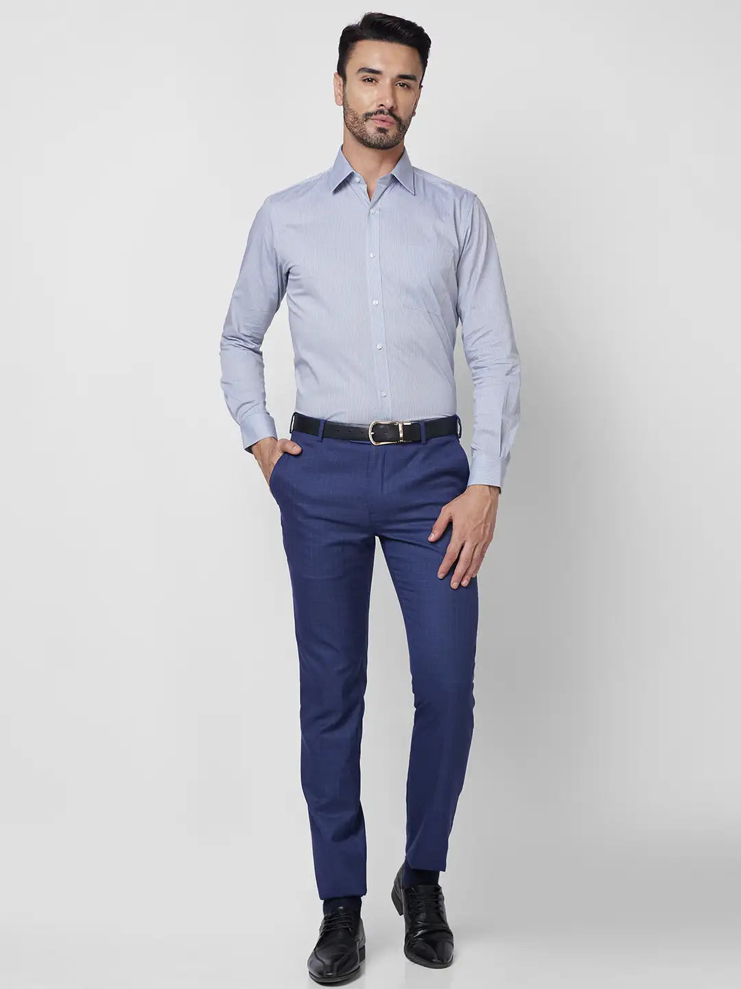 Raymond Men Blue Structure Regular Fit Cotton Shirt