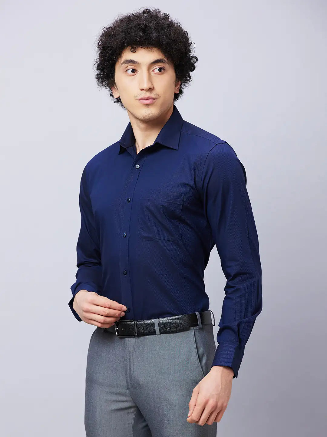 Raymond Men Black Structure Regular Fit Cotton Shirts