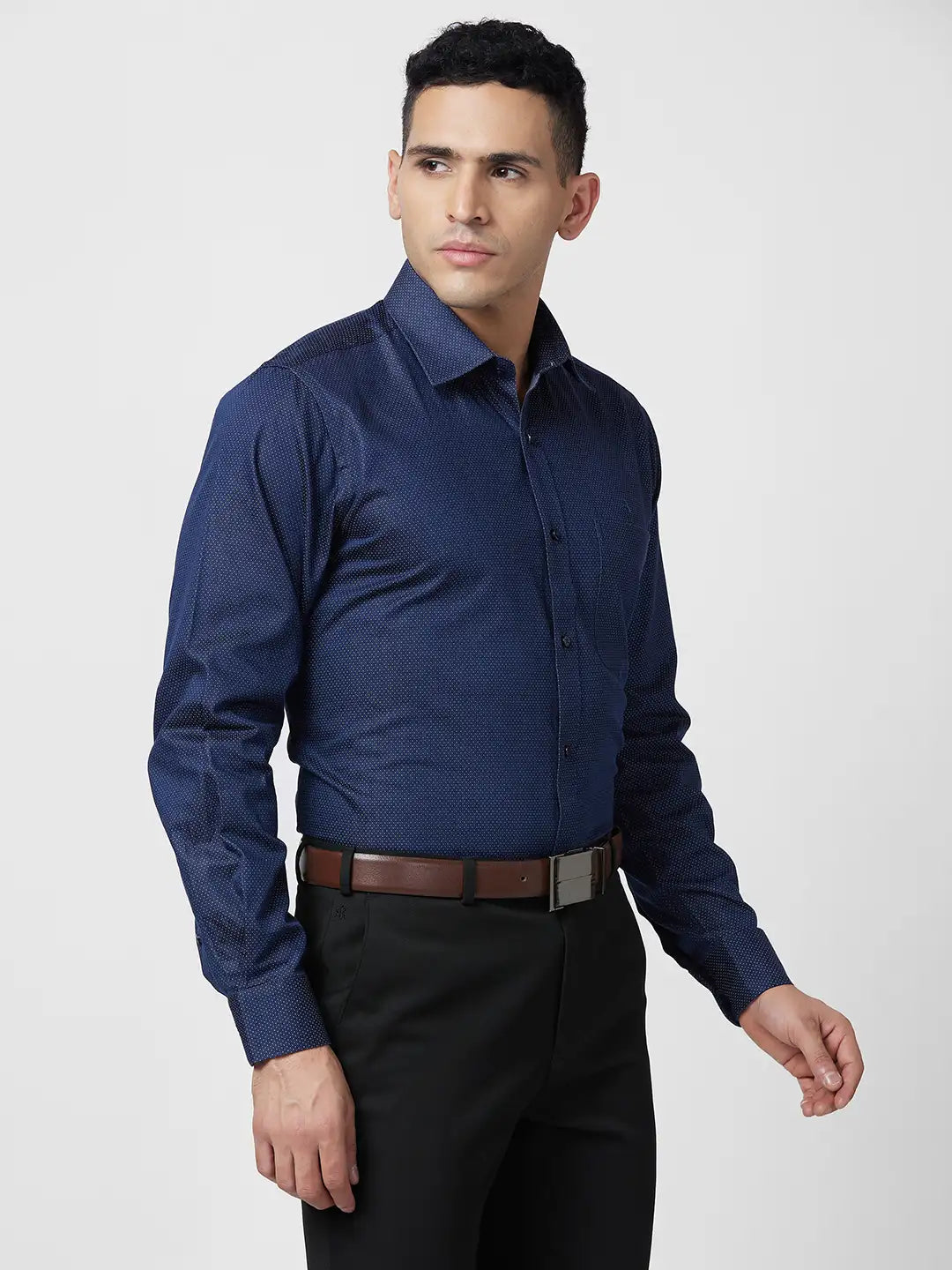 Raymond Men Blue Structure Slim Fit Cotton Shirt