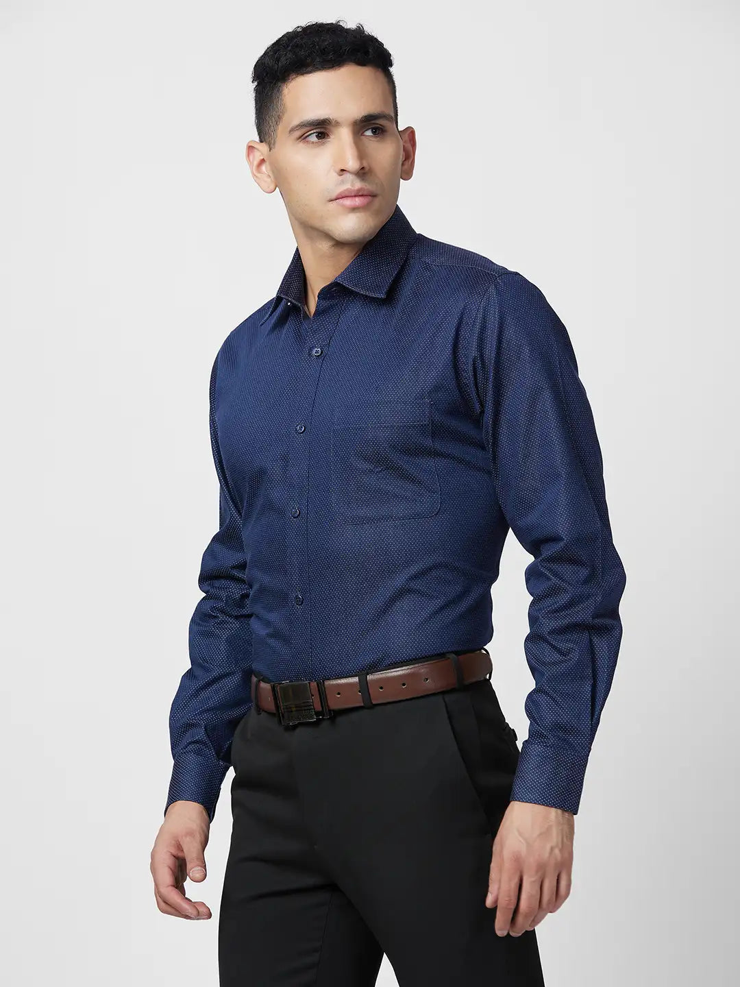 Raymond Men Blue Structure Slim Fit Cotton Shirt