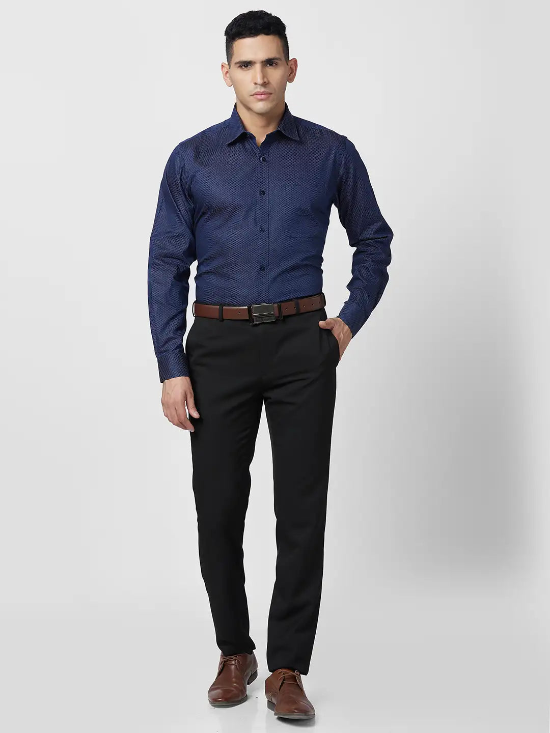 Raymond Men Blue Structure Slim Fit Cotton Shirt