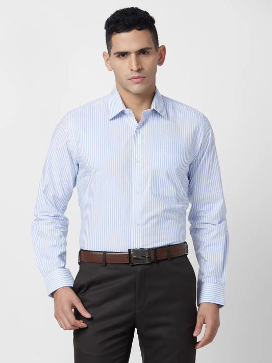 Raymond Men Grey Stripe Regular Fit Cotton Shirt