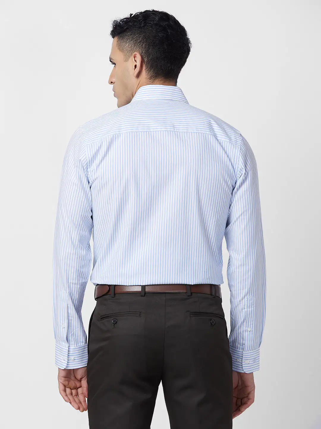 Raymond Men Grey Stripe Regular Fit Cotton Shirt