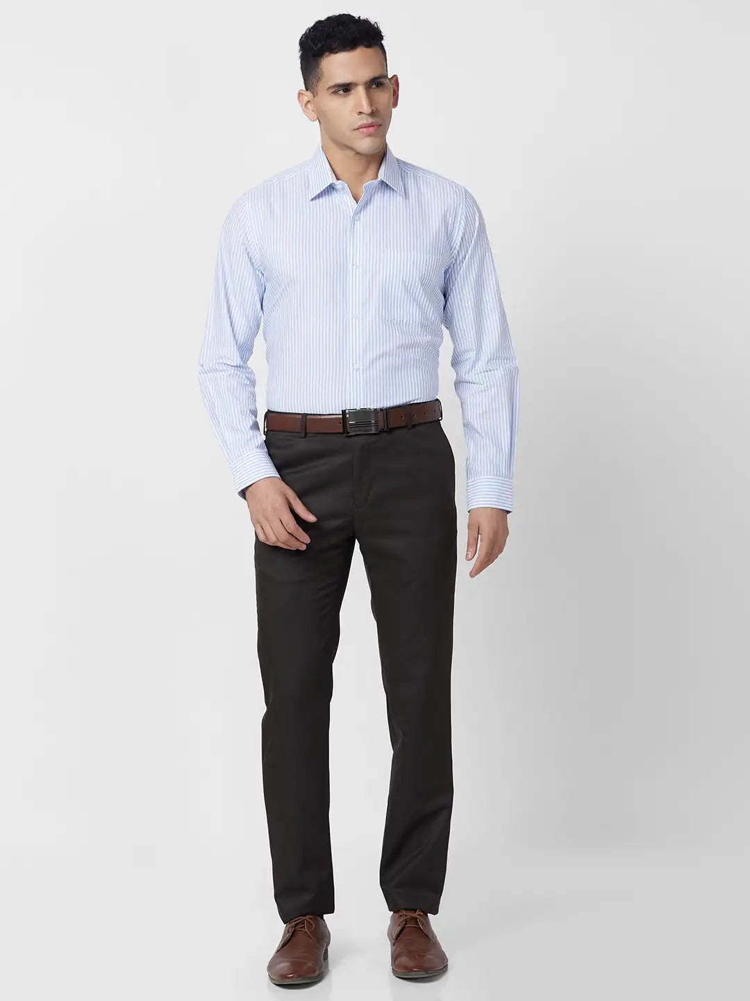 Raymond Men Grey Stripe Regular Fit Cotton Shirt