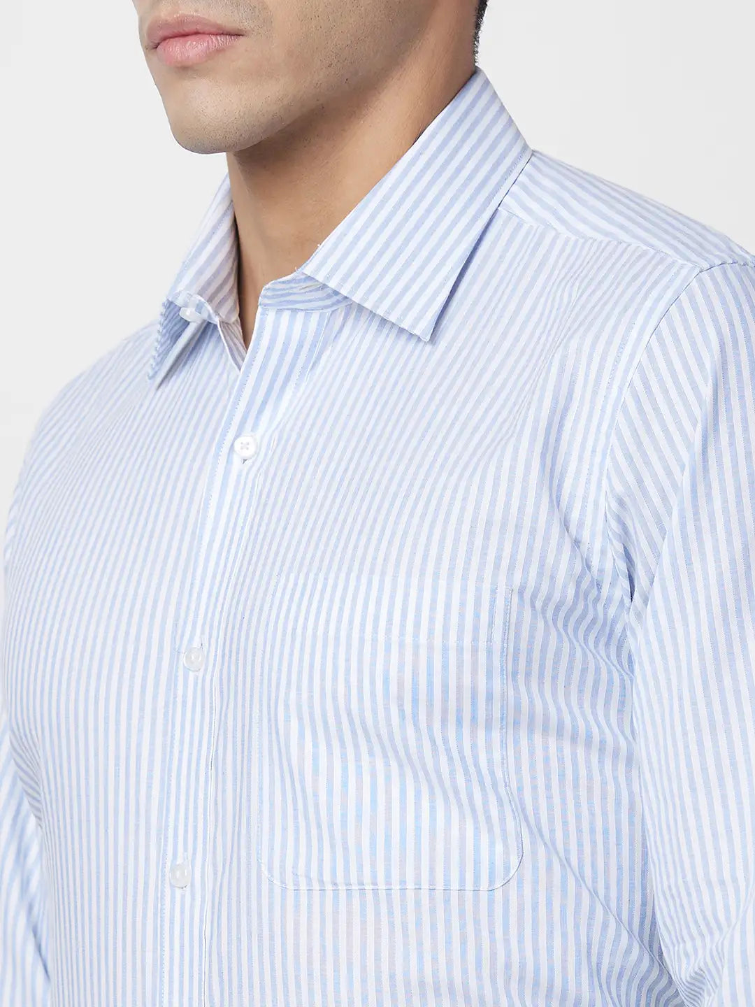 Raymond Men Grey Stripe Regular Fit Cotton Shirt
