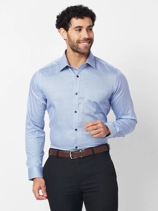 Raymond Men Blue Print Slim Fit Cotton Shirt