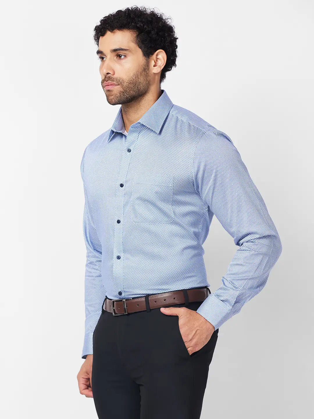 Raymond Men Blue Print Slim Fit Cotton Shirt