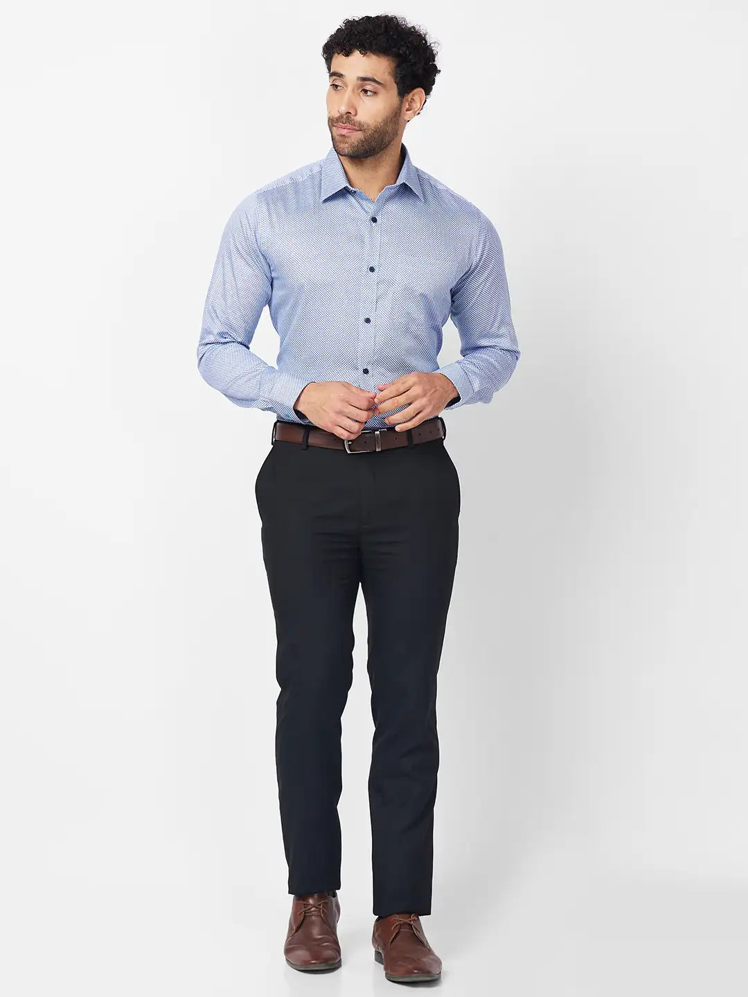 Raymond Men Blue Print Slim Fit Cotton Shirt