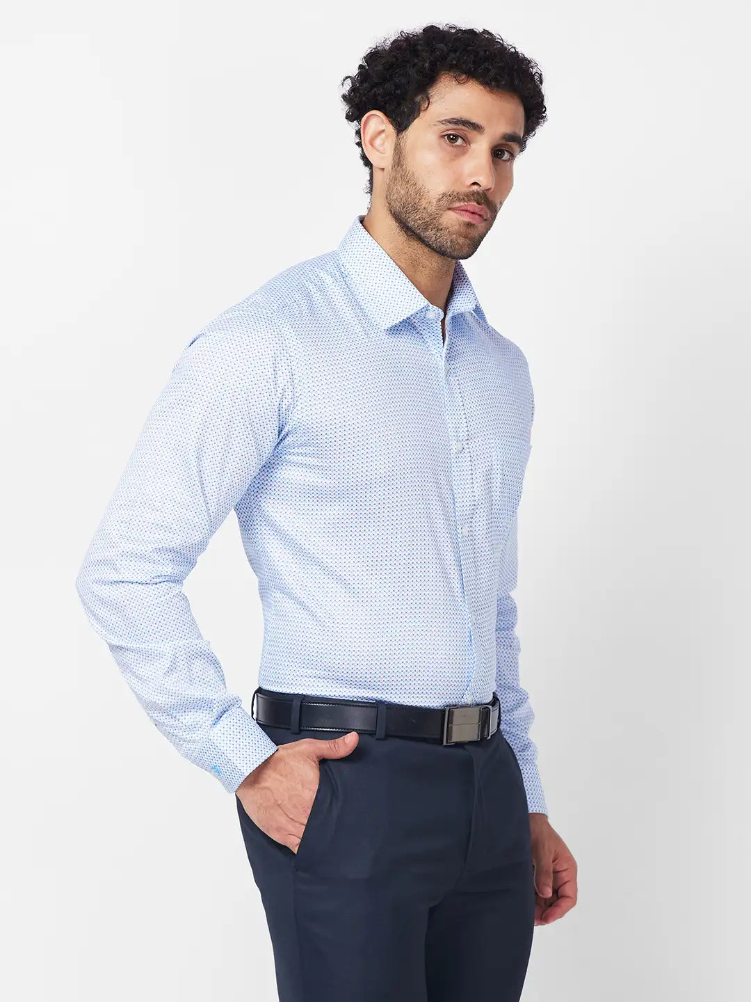 Raymond Men Blue Print Slim Fit Cotton Shirt