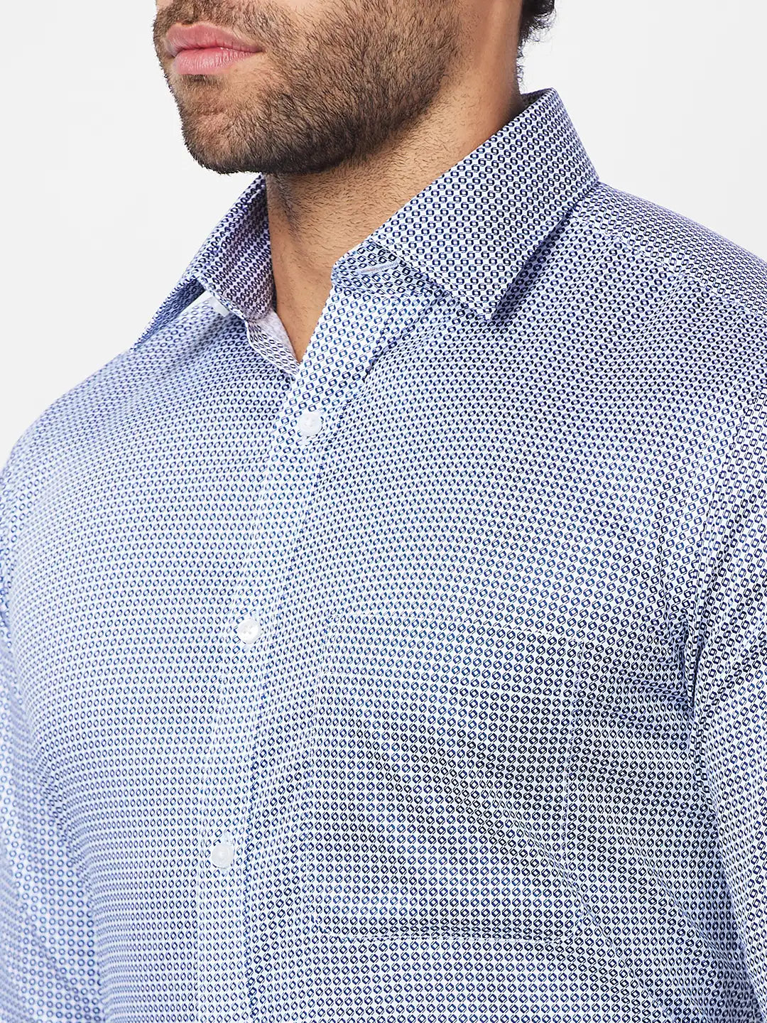 Raymond Men Blue Print Slim Fit Cotton Shirt MyRaymond