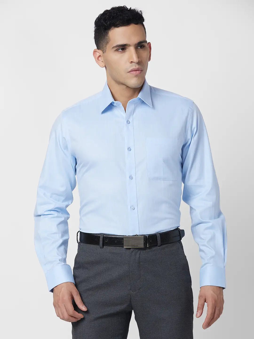Raymond Men Grey Structure Regular Fit Cotton Shirt