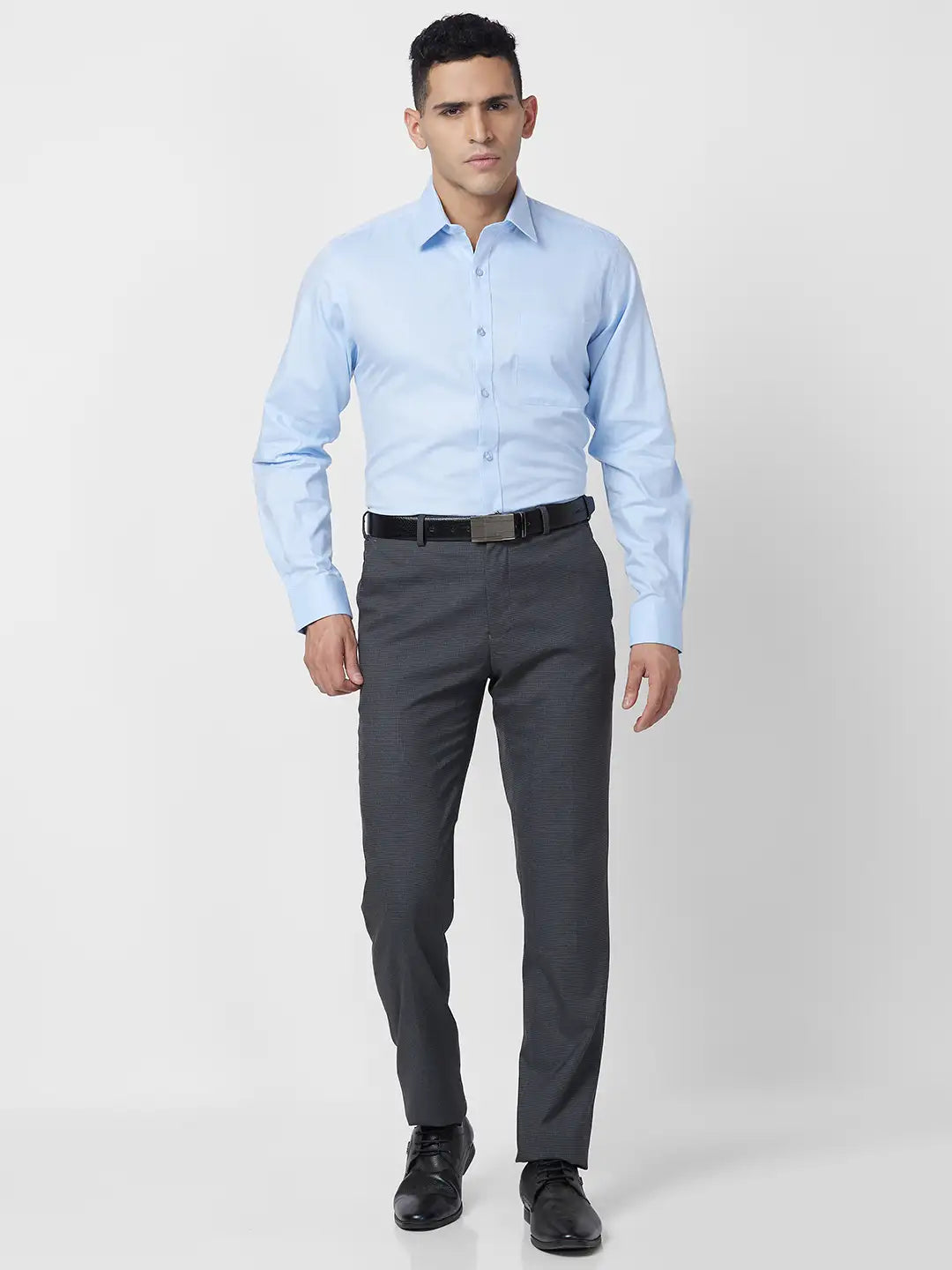 Raymond Men Grey Structure Regular Fit Cotton Shirt