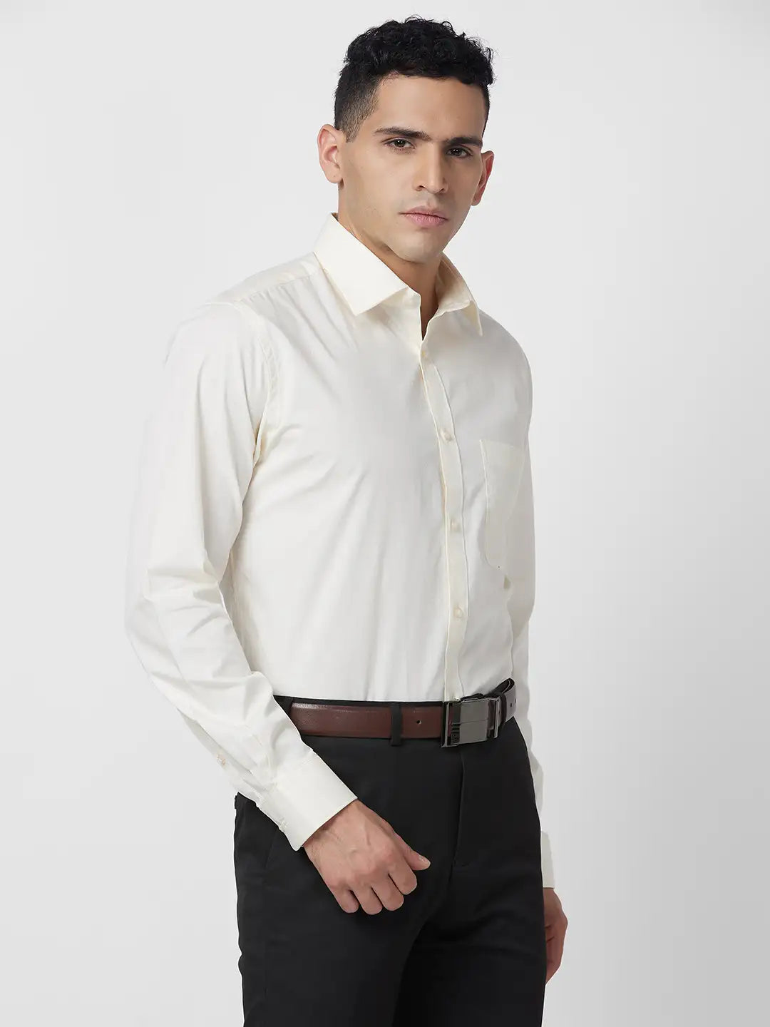 Raymond Men Black Solid Slim Fit Cotton Shirt