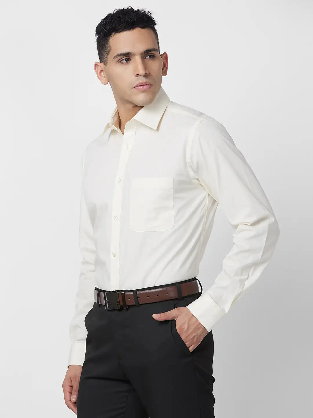 Raymond Men Black Solid Slim Fit Cotton Shirt