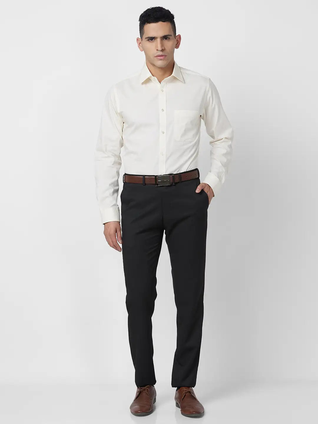 Raymond Men Black Solid Slim Fit Cotton Shirt